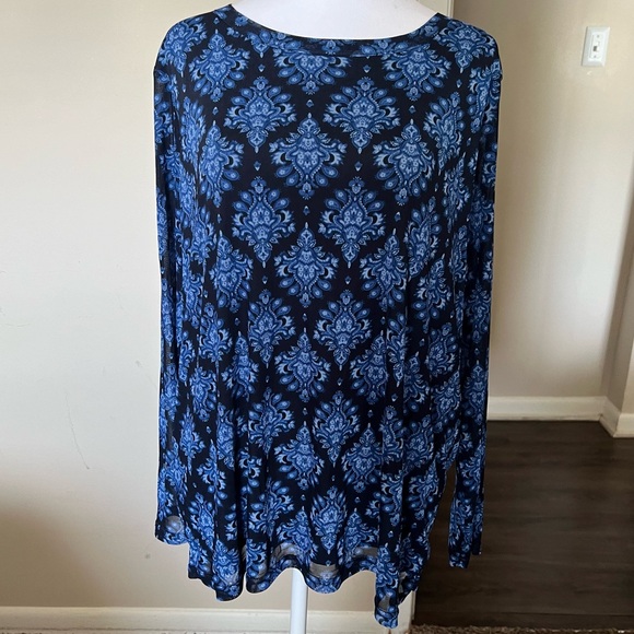 PLUS - TERRA & SKY Blue Pattern Chic Mesh Crewneck Top NWT - Picture 5 of 13